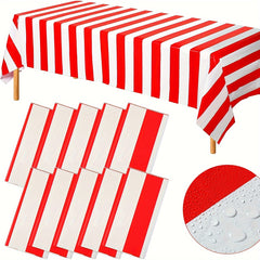 Red Striped Plastic Tablecloth Carnival Circus Holiday Party Decoration