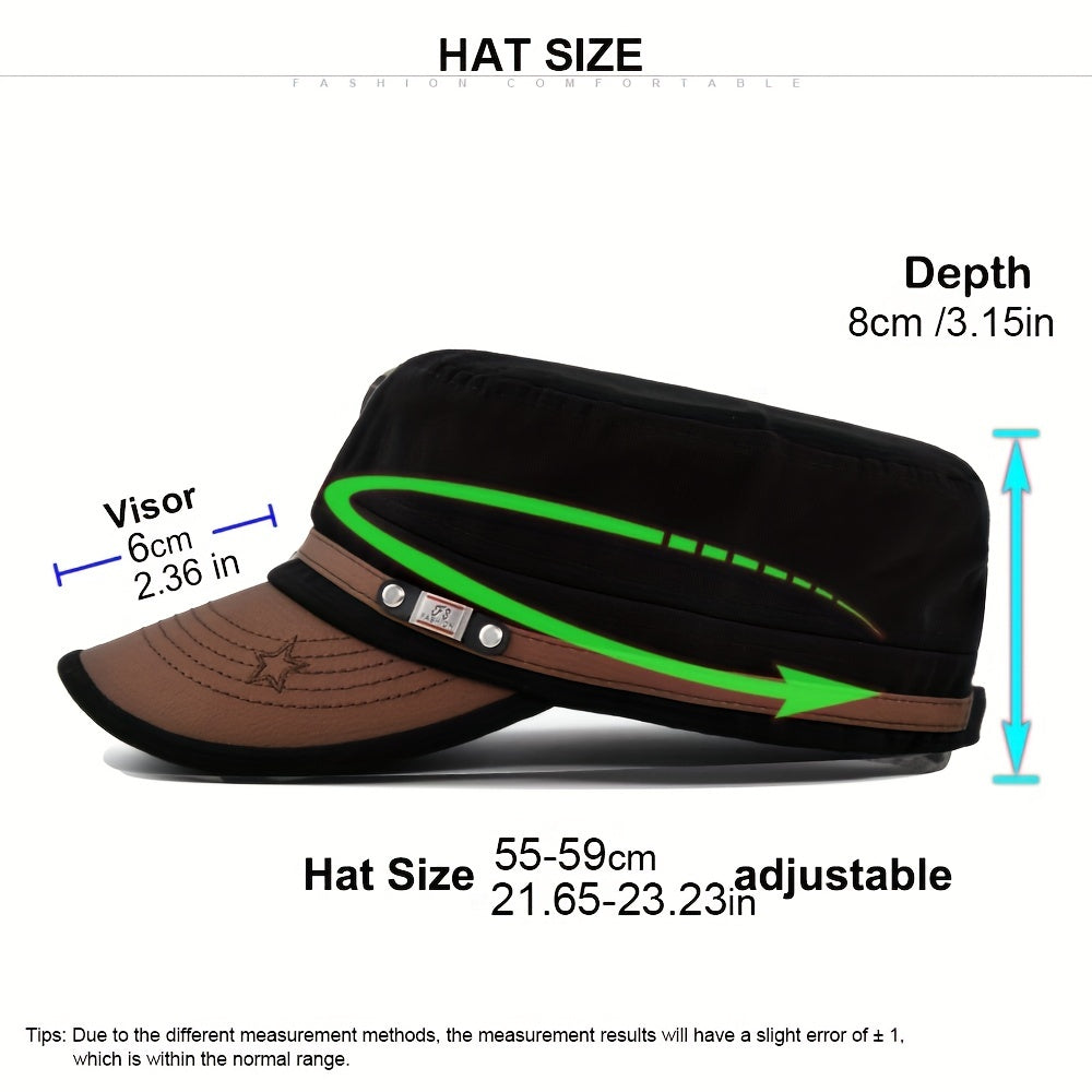 PU Leather Baseball Cap Army Flat Cap Dad Hat Unisex Adjustable
