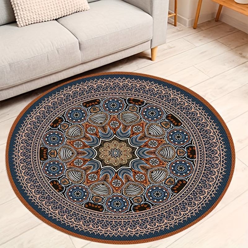 Vintage Boho Round Area Rug Waterproof Stain Resistant Soft Cashmere Carpet