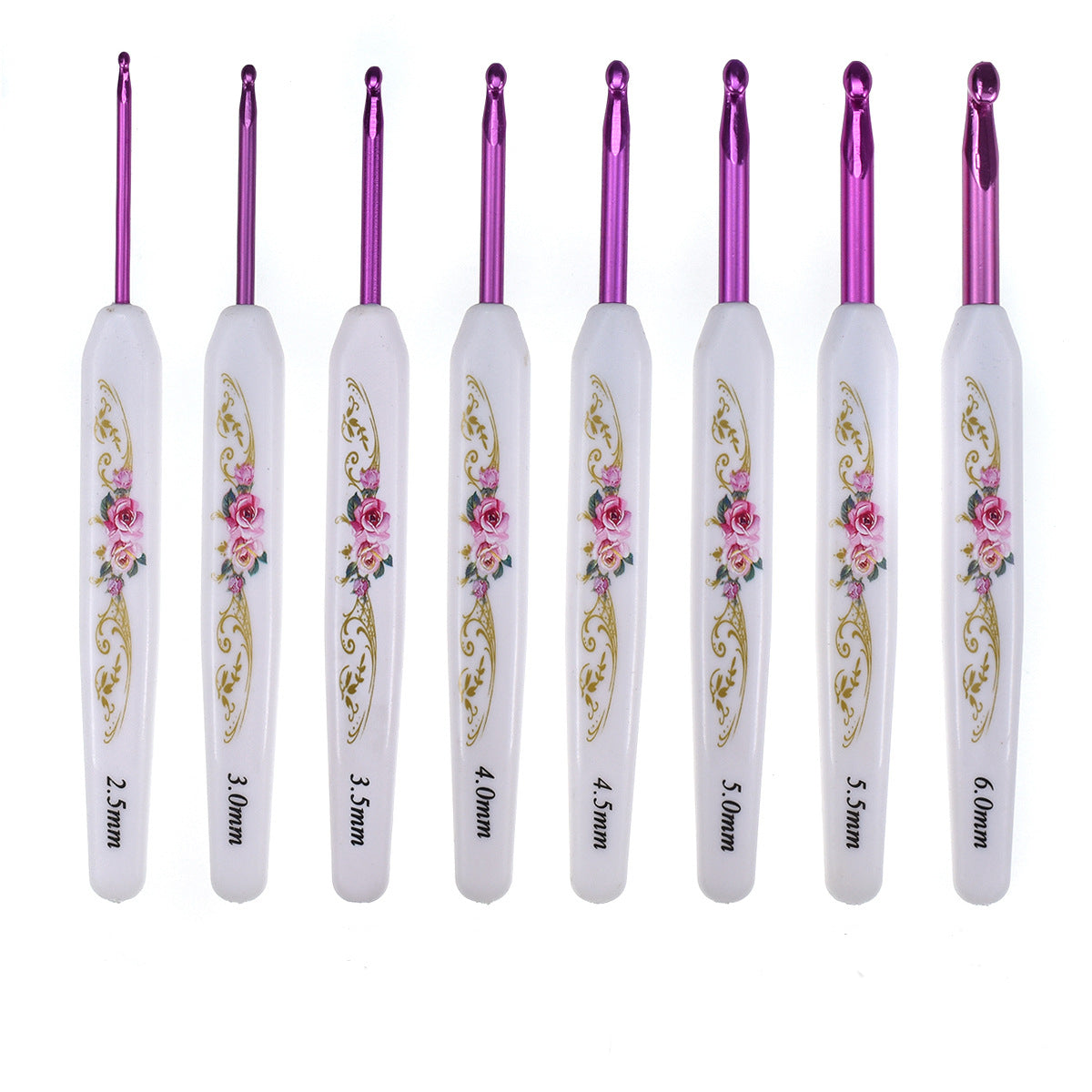 8pcs Crochet Hook Set with Comfortable Ergonomic Handle - Pink Print Pretty