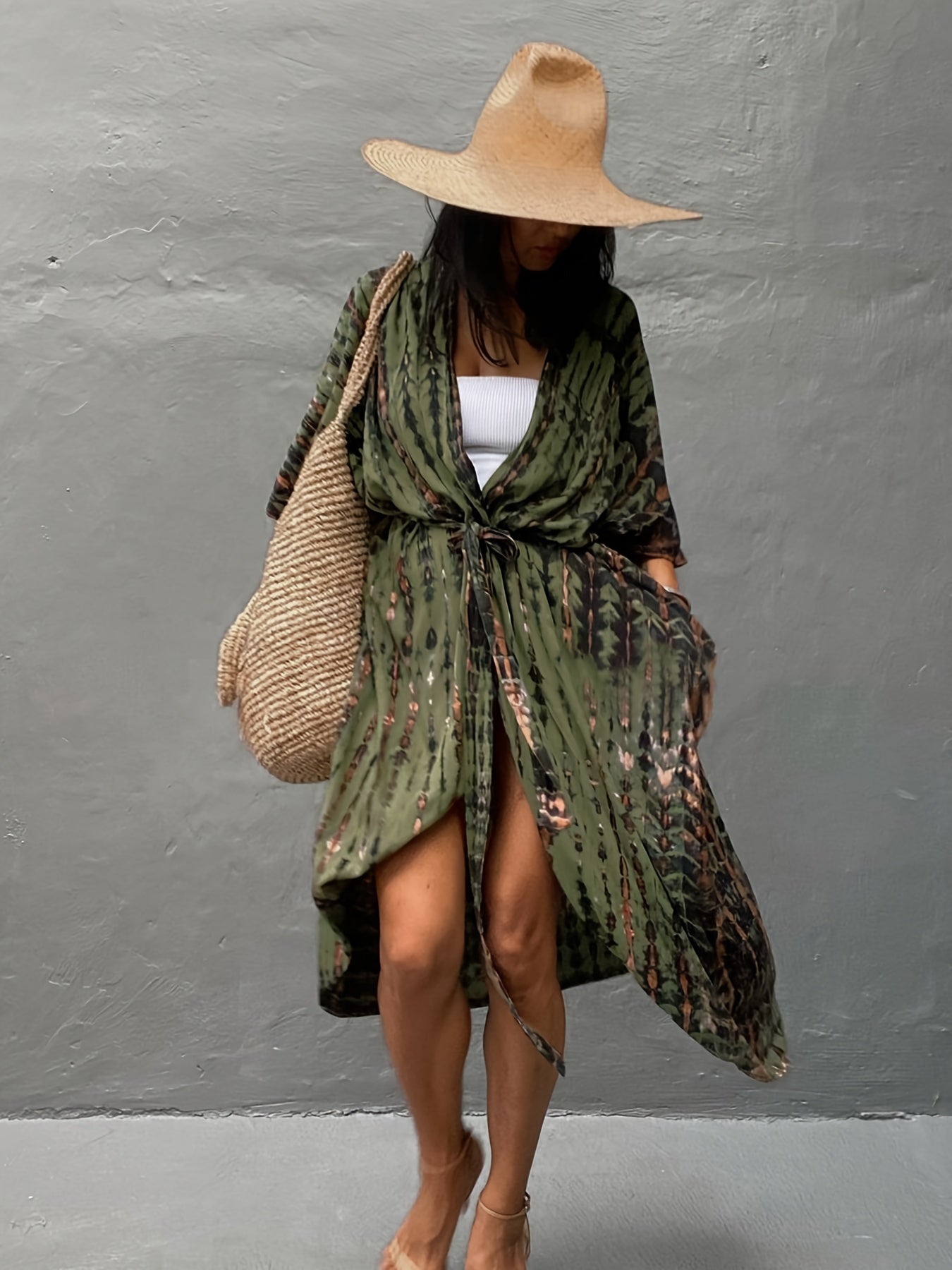 Boho Loose Fit Cover Up Shirt V Neck Half Sleeves Beachwear