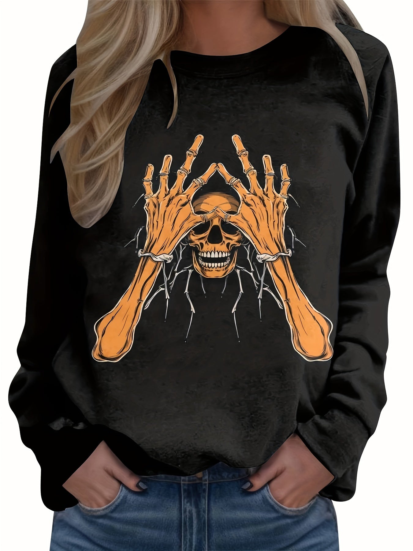 Halloween Pumpkin Printed Sweatshirt Round Neck Casual Pullover