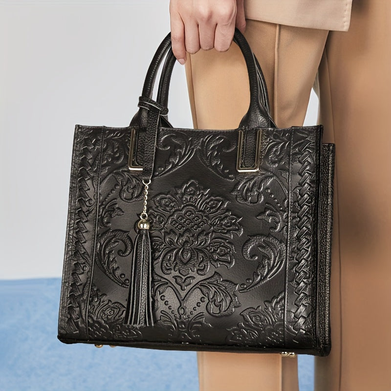 Leather Purse & Handbag Top Handle Satchel Bag with Tassels
