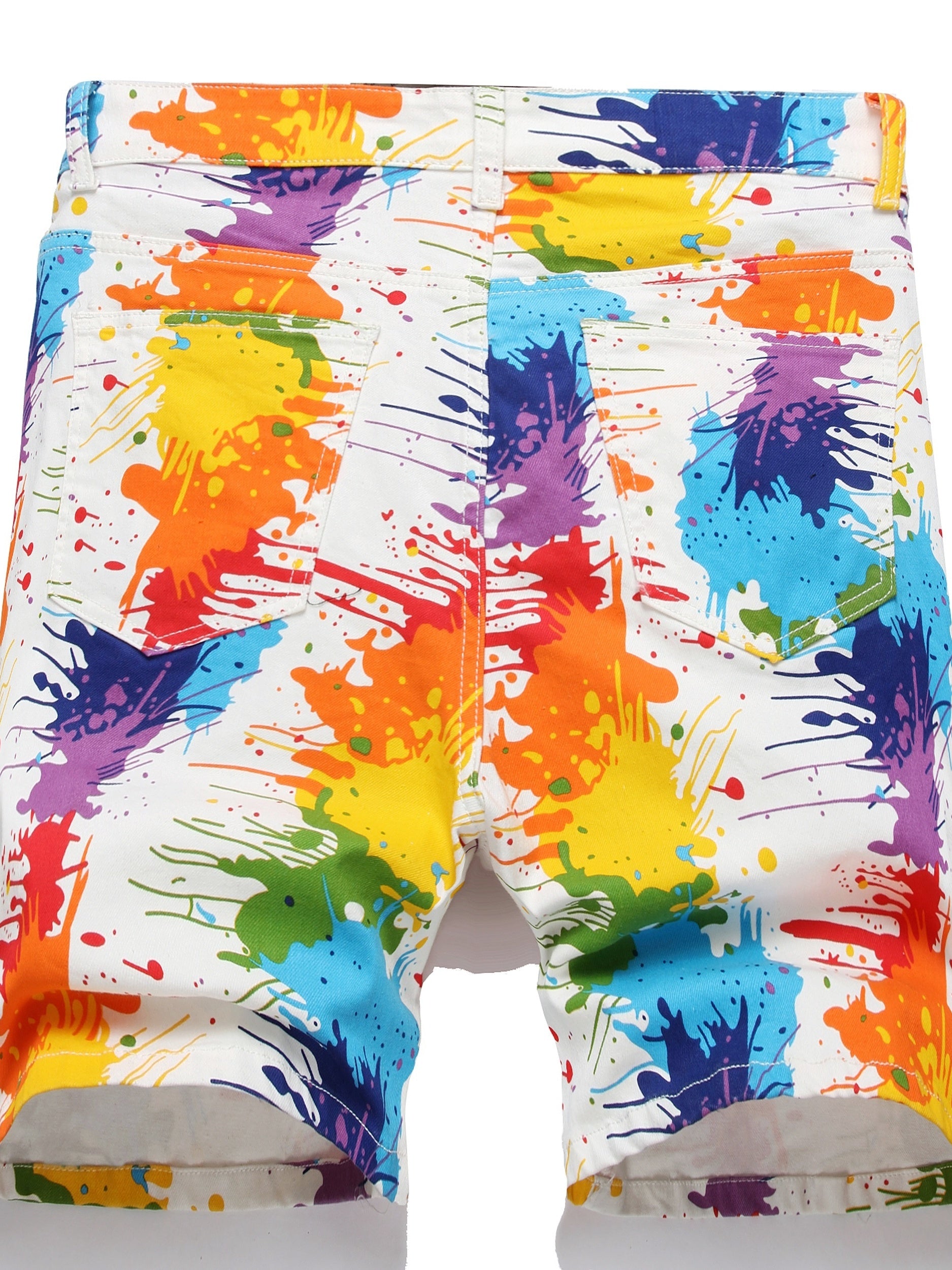 Colorful Print Men's Street Style Denim Shorts for Summer