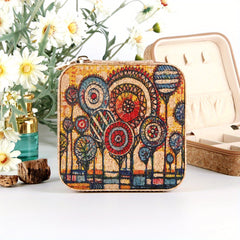 Vintage Pattern Square Jewelry Box Zipper Portable Organizer