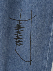 Boy's Striped Denim Pants with Graphic Print