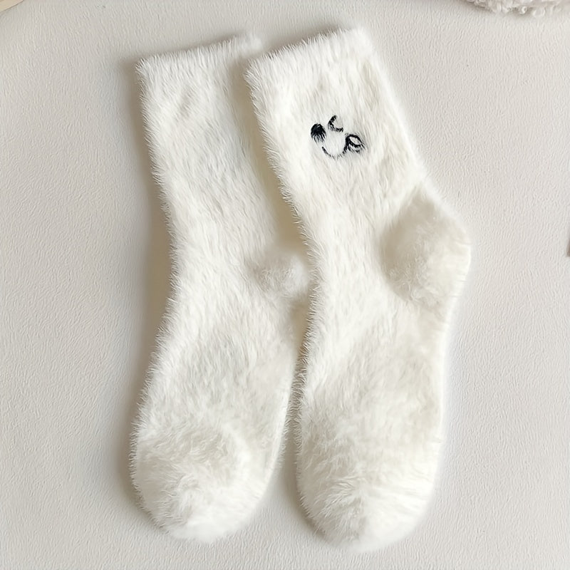 5 Pairs Cartoon Expression Pattern Embroidered Socks for Women Winter Stocking