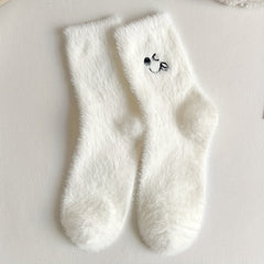 5 Pairs Cartoon Expression Pattern Embroidered Socks for Women Winter Stocking