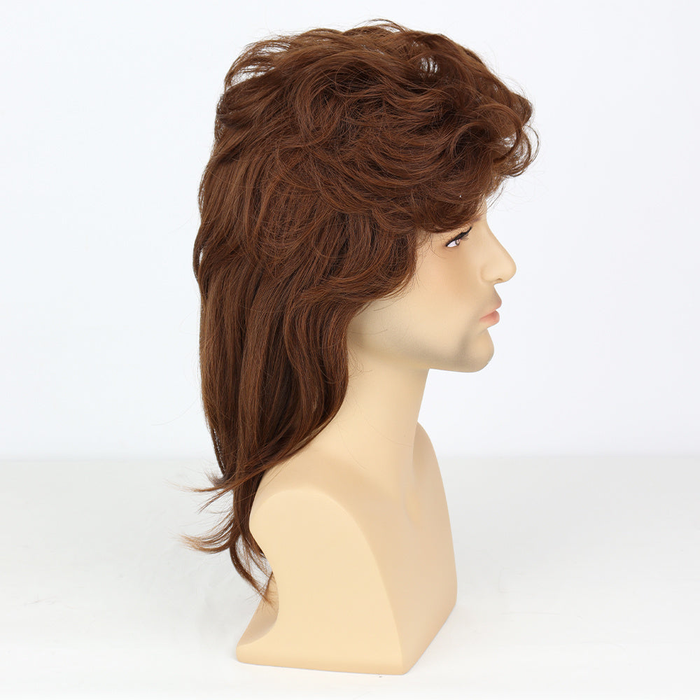 Men's Brown Curved Wig Rock Handsome Personality