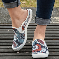 Women's Floral Print Flat Mules Closed Toe Slip On Canvas Shoes