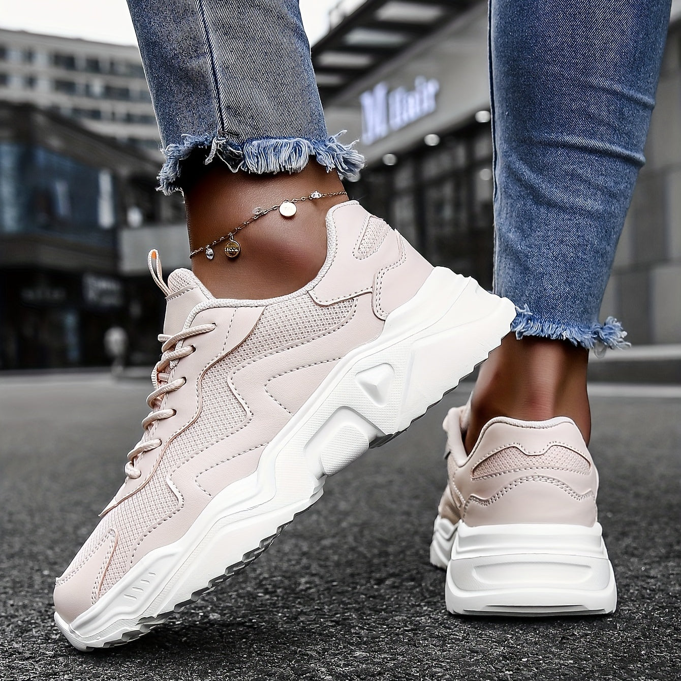 Women's Mesh Panel Sneakers Low Top Lace Up Shoes