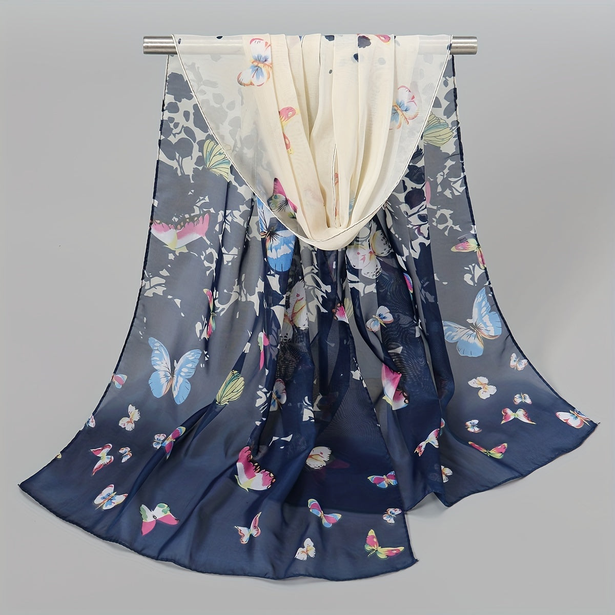 Butterfly Print Scarf Gradient Thin Shawl Windproof Head Wrap