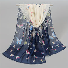 Butterfly Print Scarf Gradient Thin Shawl Windproof Head Wrap
