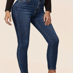 Women's Casual Button Fly Mid Waist Slim Fit Jeans