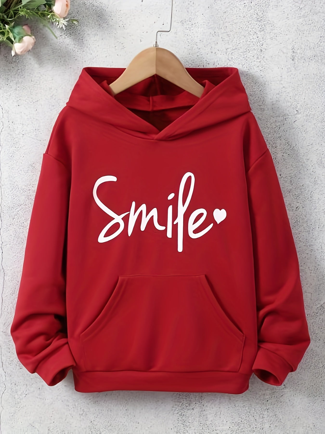 Girls 'Smile' Letter Print Hooded Sweatshirt Pullover Hoodie