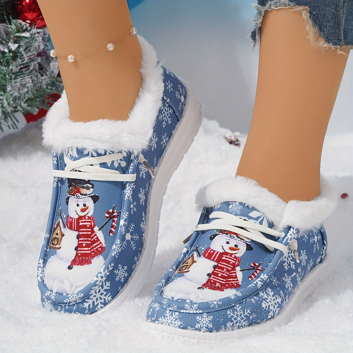 Christmas Snowman Pattern Thickened Warm Winter Outdoor Sneakers