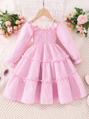 Off Shoulder Princess Dress For Girls Long Sleeve Vacation Dress Kids Clothing