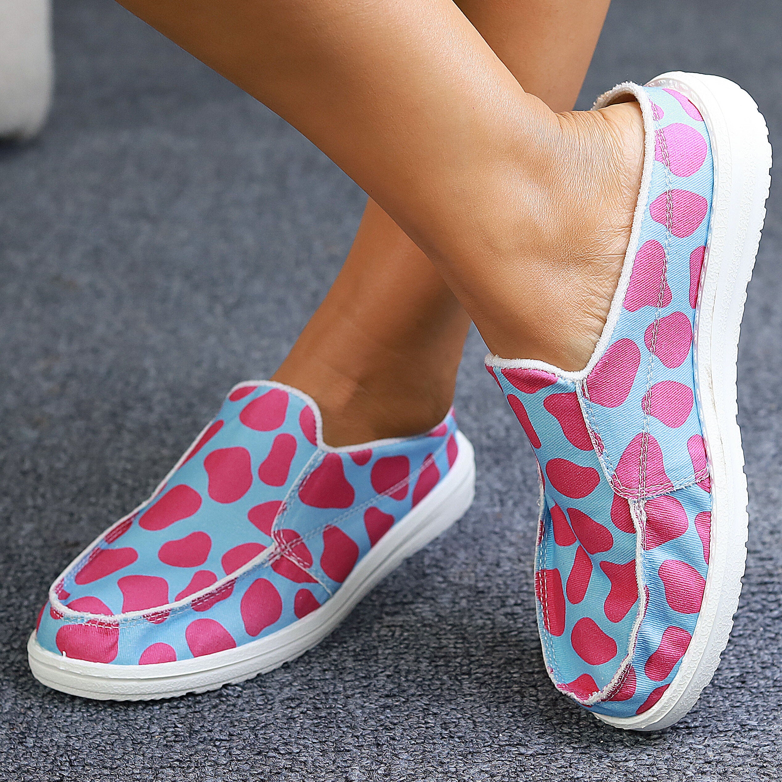 Pink Spot Flat Mules Sneakers Slip-On Canvas Shoes