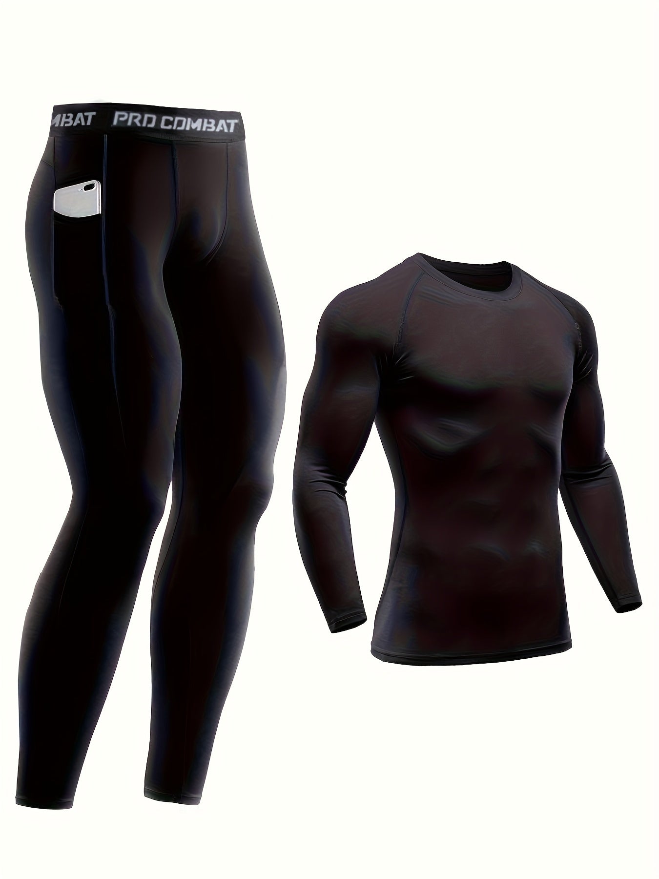 Men's Compression Athletic Tracksuit Long Sleeve Jersey And Pocket Leggings