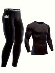Men's Compression Athletic Tracksuit Long Sleeve Jersey And Pocket Leggings