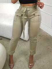 High Waist Cargo Pants Solid Cropped Pants