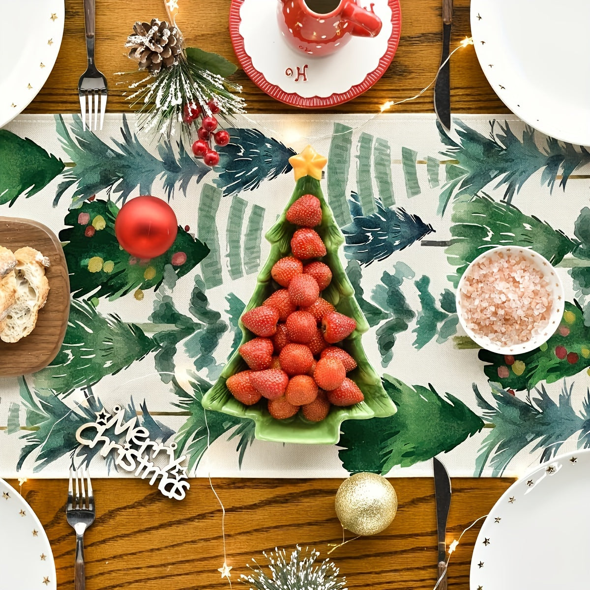 Watercolor Christmas Themed Table Mat Cover