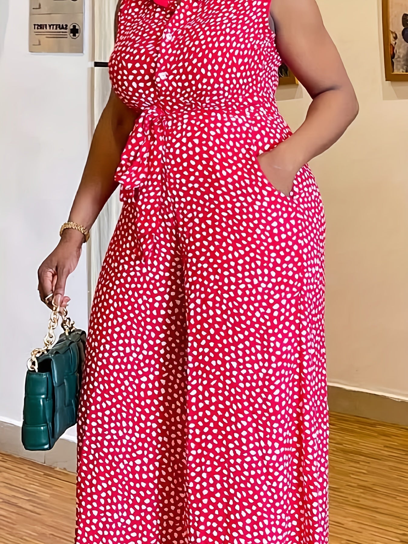 Casual Jumpsuit Women's Plus Allover Print Button Up