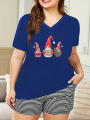 Christmas Dwarf Print V Neck Pajama Top