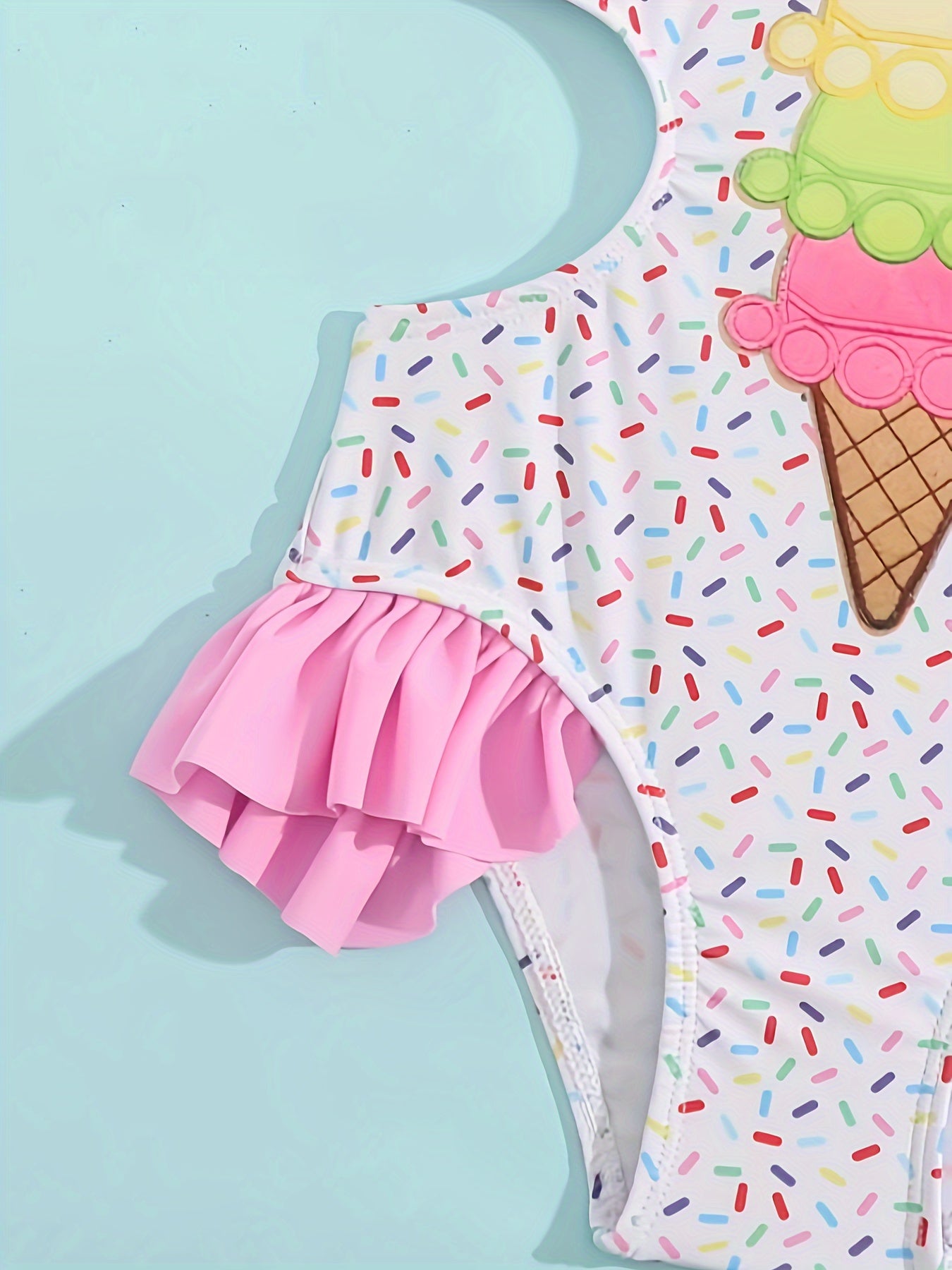 Girls Ice Cream Swimsuit with Ruffle Trim & Bow - Summer Swimwear