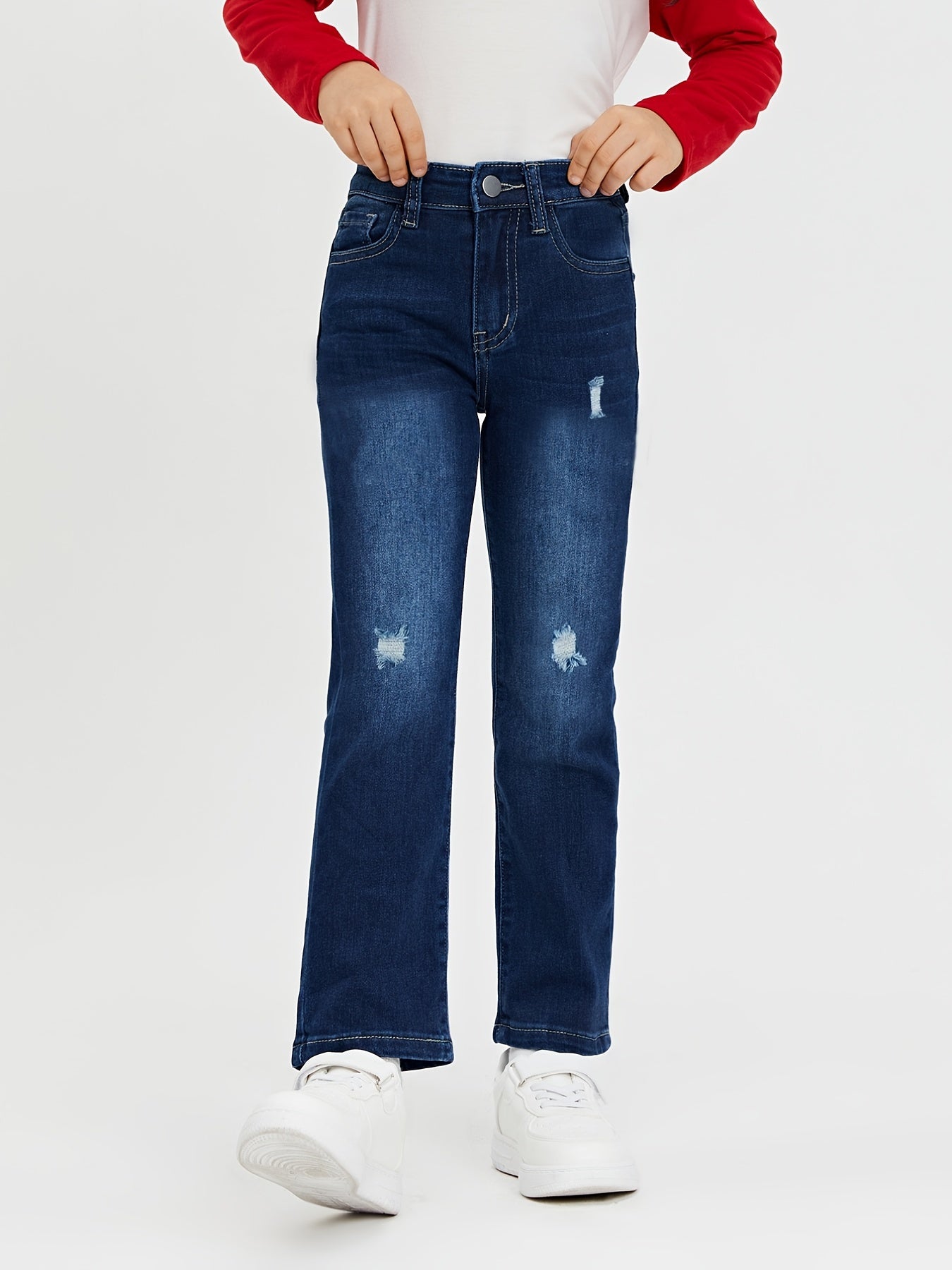 Girls Ripped Straight Leg Jeans for Casual Outfit