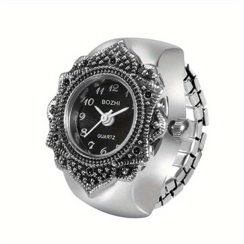 Mini Ring Watch Classic Retro Octagonal Pattern Watch