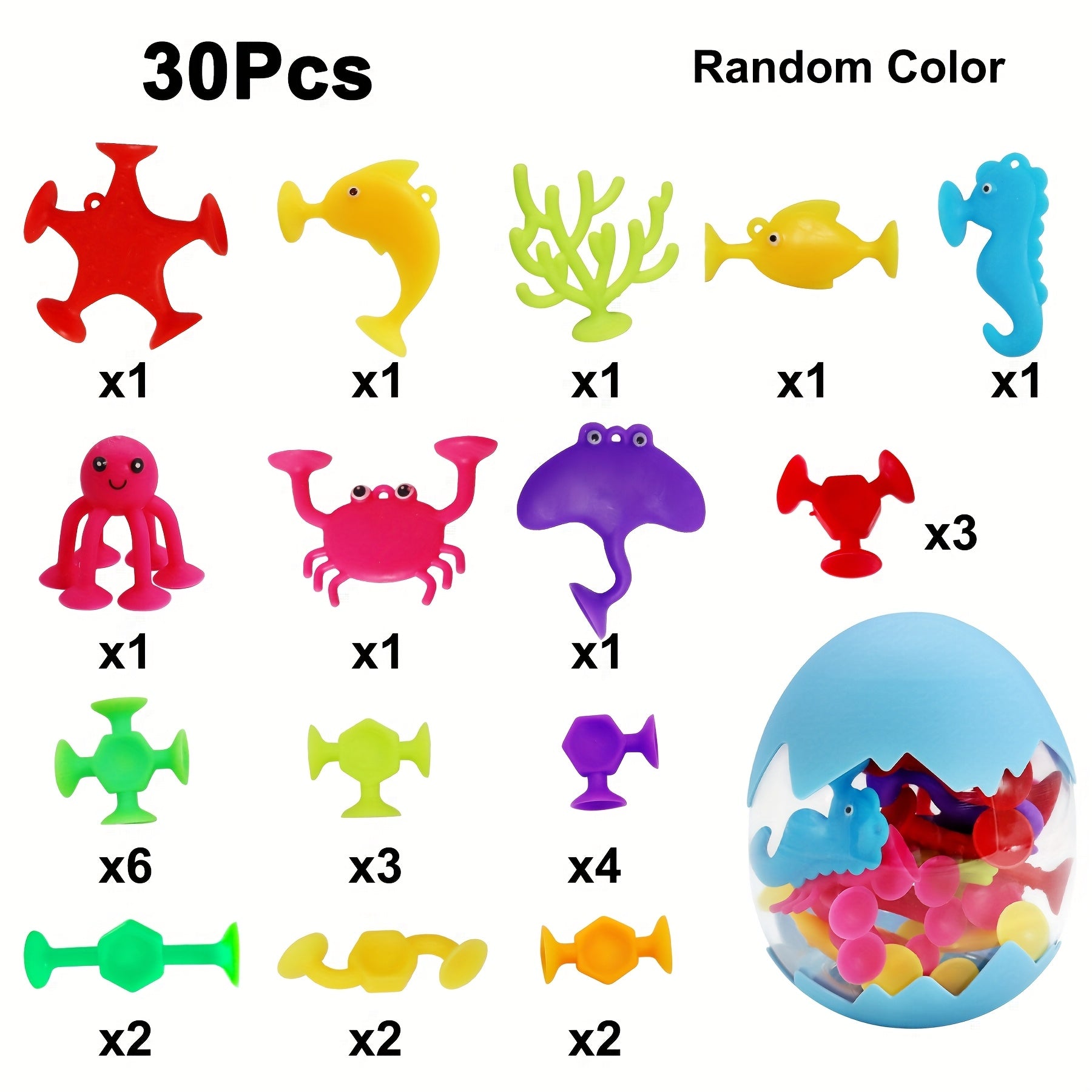 Ocean Animals Suction Cup 30pcs Bath Toys for Kids Sensory Window Building Toys