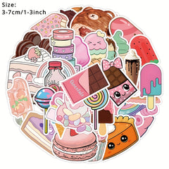 50pcs Dessert Snacks Graffiti Stickers for Suitcases Phone Laptop Helmets