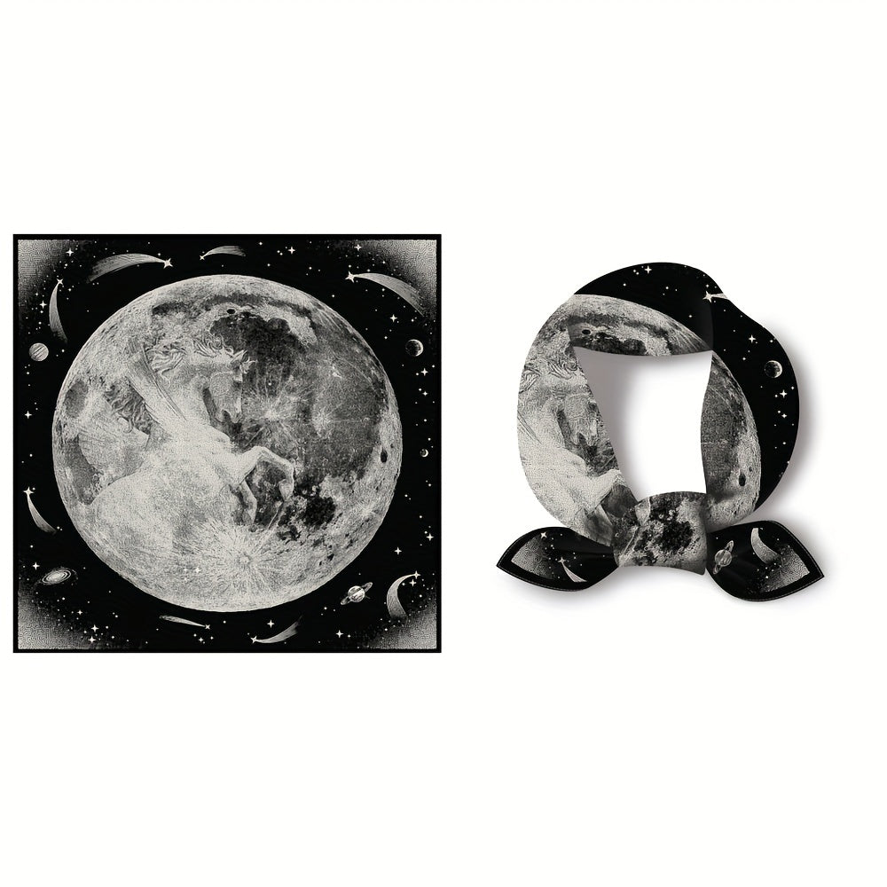 Universe Planet Print Bandana Square Scarf Satin Neckerchief Women Head Wrap