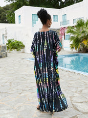 Boho Cover Up Tie Dye Striped V Neck Beach Cover Up Dress