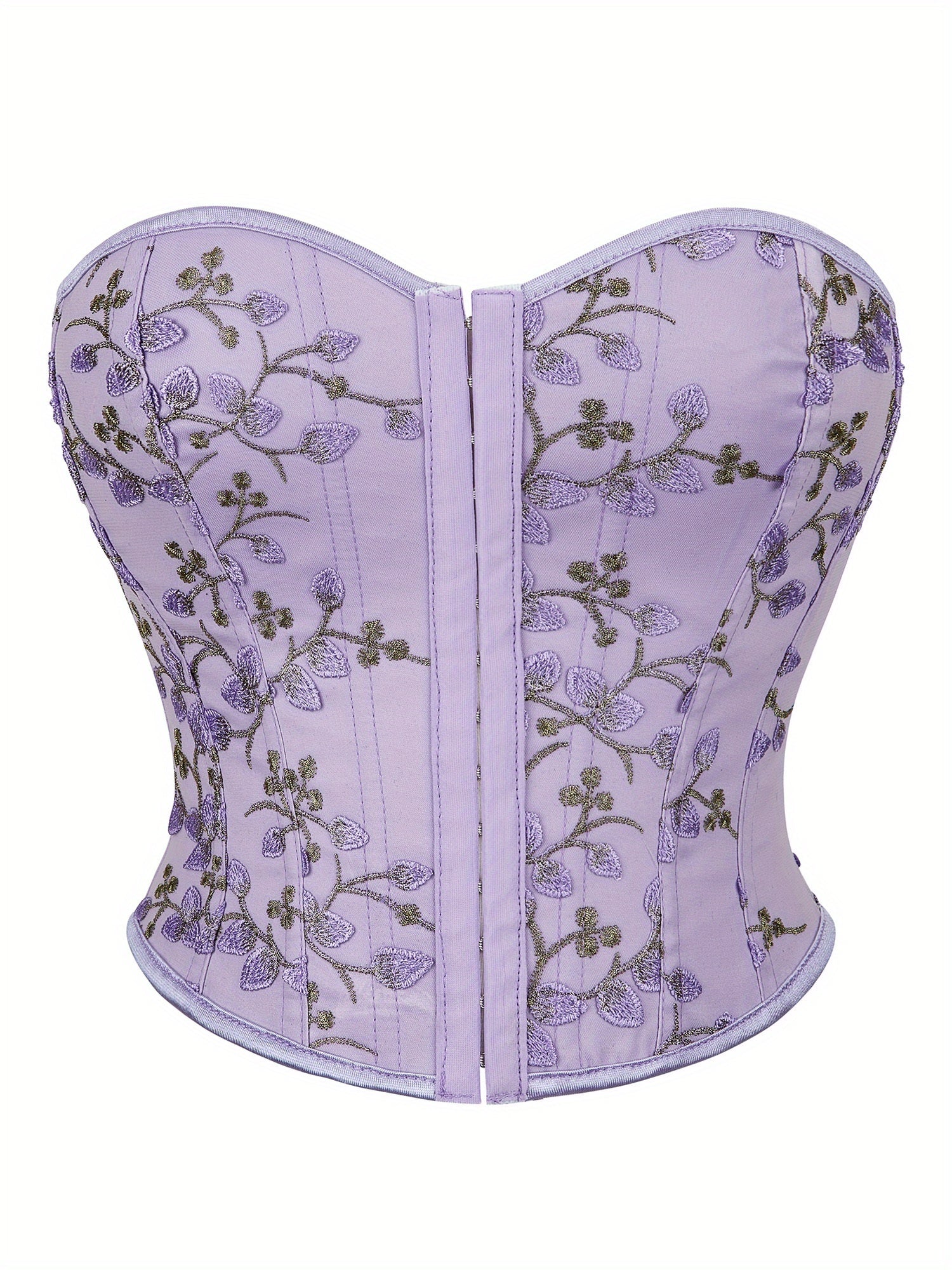 Floral Embroidery Strapless Corset Tummy Control Slimmer Top