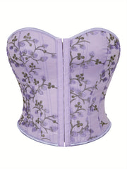 Floral Embroidery Strapless Corset Tummy Control Slimmer Top