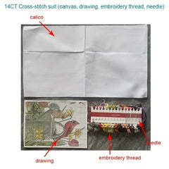 Cross Stitch Garden Birds Gathering Chart Embroidery Pack 14CT Cloth Eco Cotton