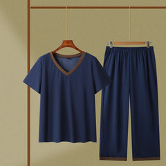 Colorblock V Neck Top & Wide Leg Pants 2 Piece Set