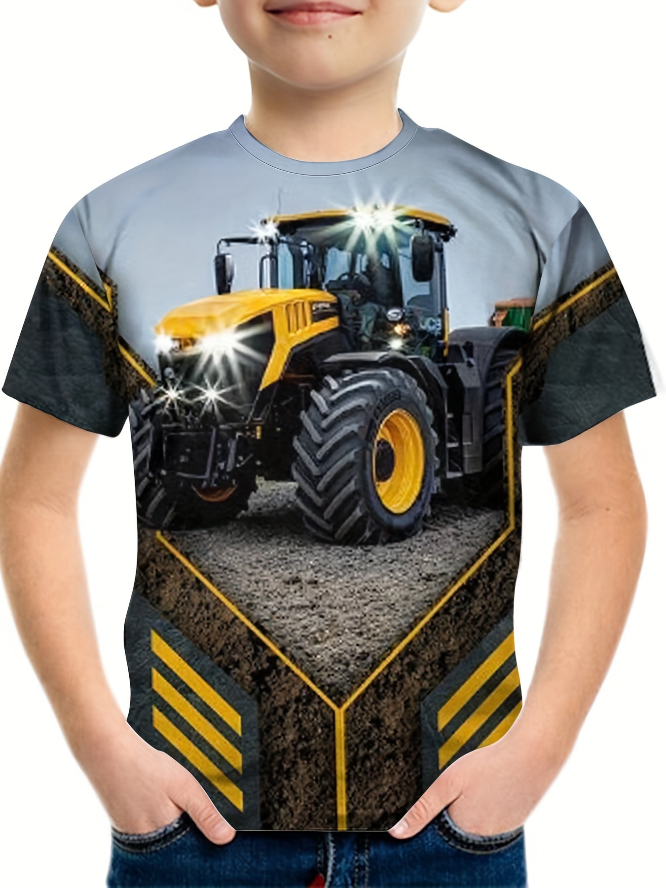 Boys' Tractor Graphic T Shirt 3D Print Stretchy Tee for Summer Fun