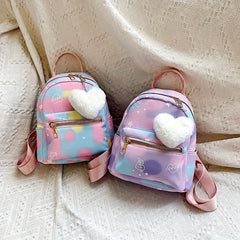 Kids Colorful Backpack w/Plush Love Charm Cute Nylon Gift