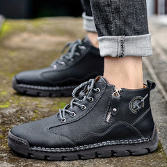 Men's Lace-up Ankle Boots with Side Zipper