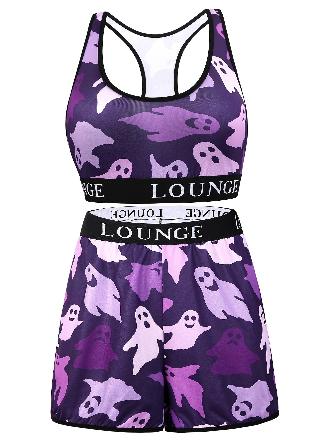 Ghost Print Letter Tape Bra & Shorts Set