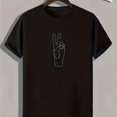 V sign Pattern Print Men's Sports T-shirt Graphic Tee for Fitness