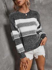 Stripe Print Long Sleeve Round Neck Jumper