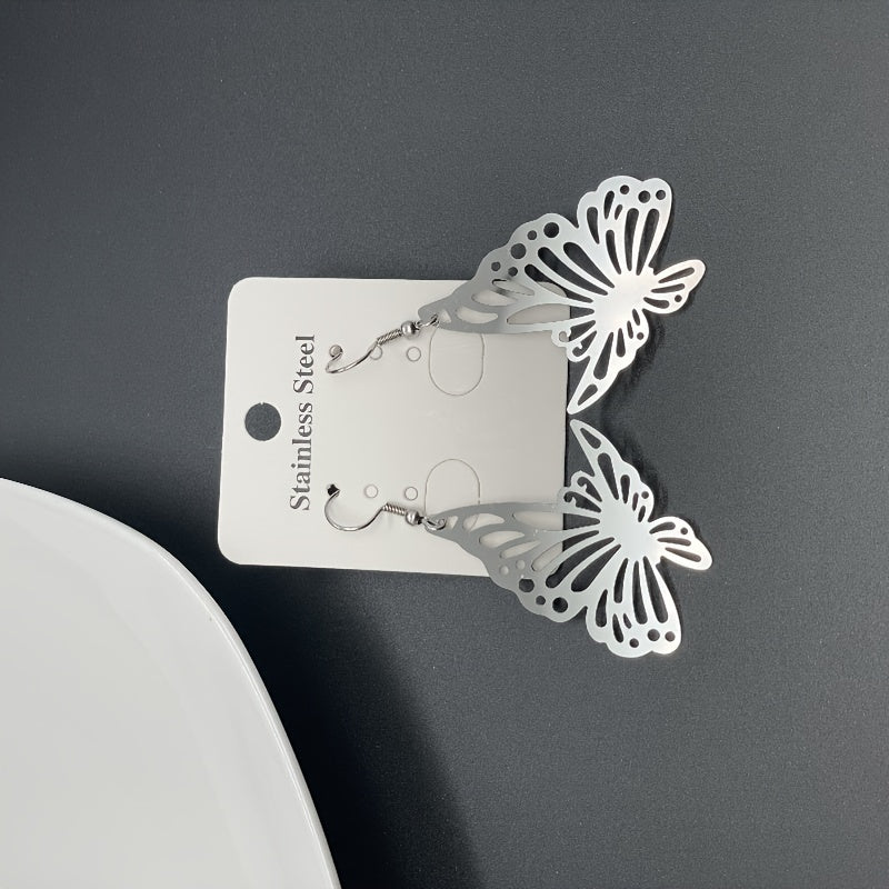 Silvery Butterfly Earrings Hollow Stud Female Versatile
