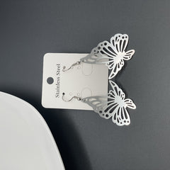 Silvery Butterfly Earrings Hollow Stud Female Versatile