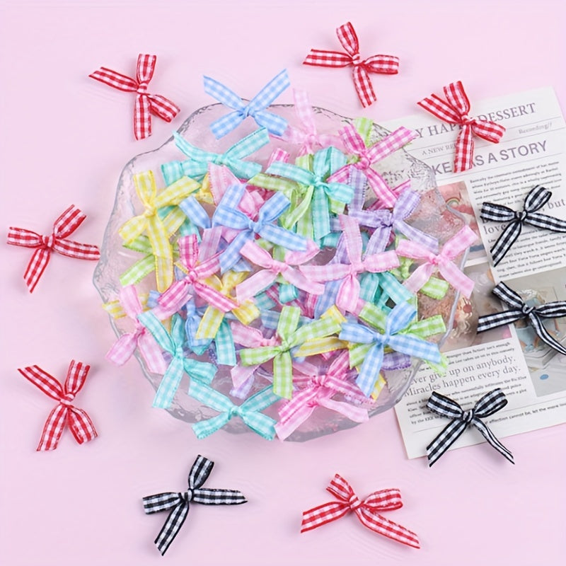 100pcs Colorful Plaid Small Bows DIY Hairpin Headgear Accessories