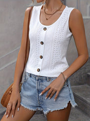 Eyelet Button Front Tank Top Sleeveless Summer Top