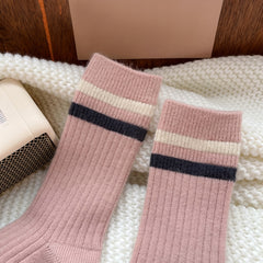 5 Pairs Striped Crew Socks Warm College Style Stockings